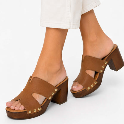 Sandali 18+ donna 8994 zoccoli in pelle marrone tan