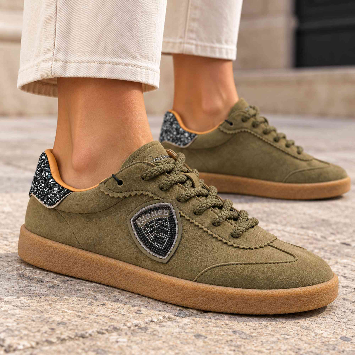 Sneaker Blauer AURORA04 donna suede verde militare