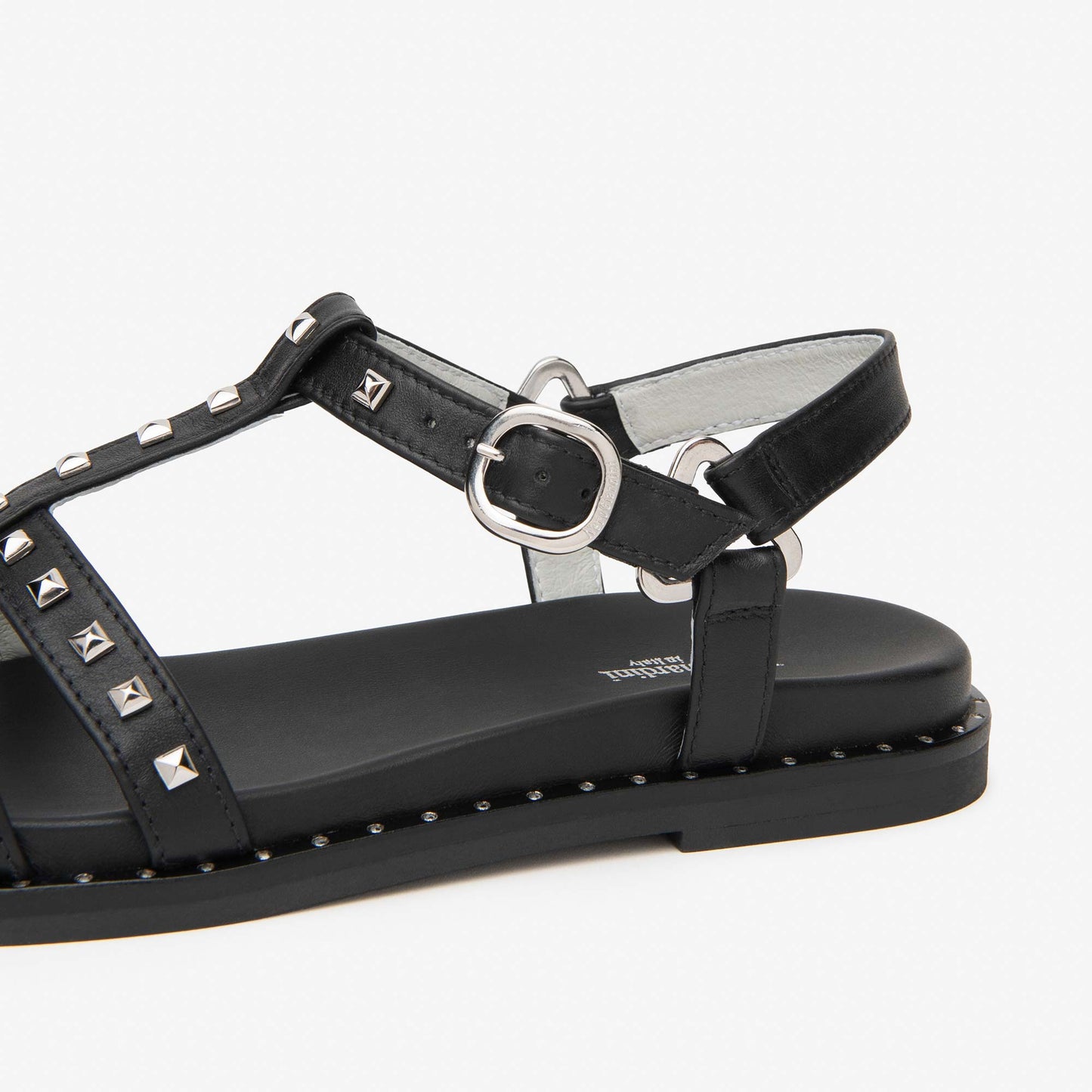 Sandali Nero Giardini Donna in Pelle Nera con borchie | Tacco Flat E615921D-100