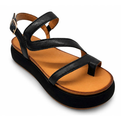 Sandali INUOVO Donna Platform Zeppa A96003 Infrapollice | In Pelle Nero