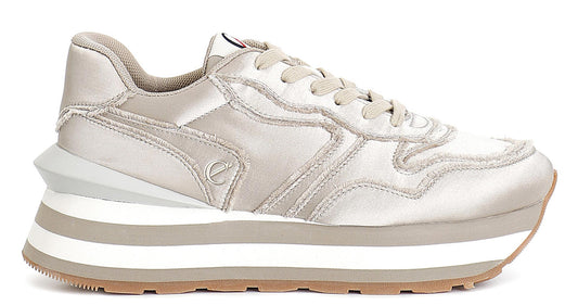 Sneaker CafèNoir DL9000 tessuto sfrangiato champagne