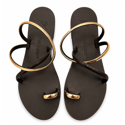 Sandali flat Nicolas Lainas 63T in Pelle marrone/rame | Tacco Basso Comodo