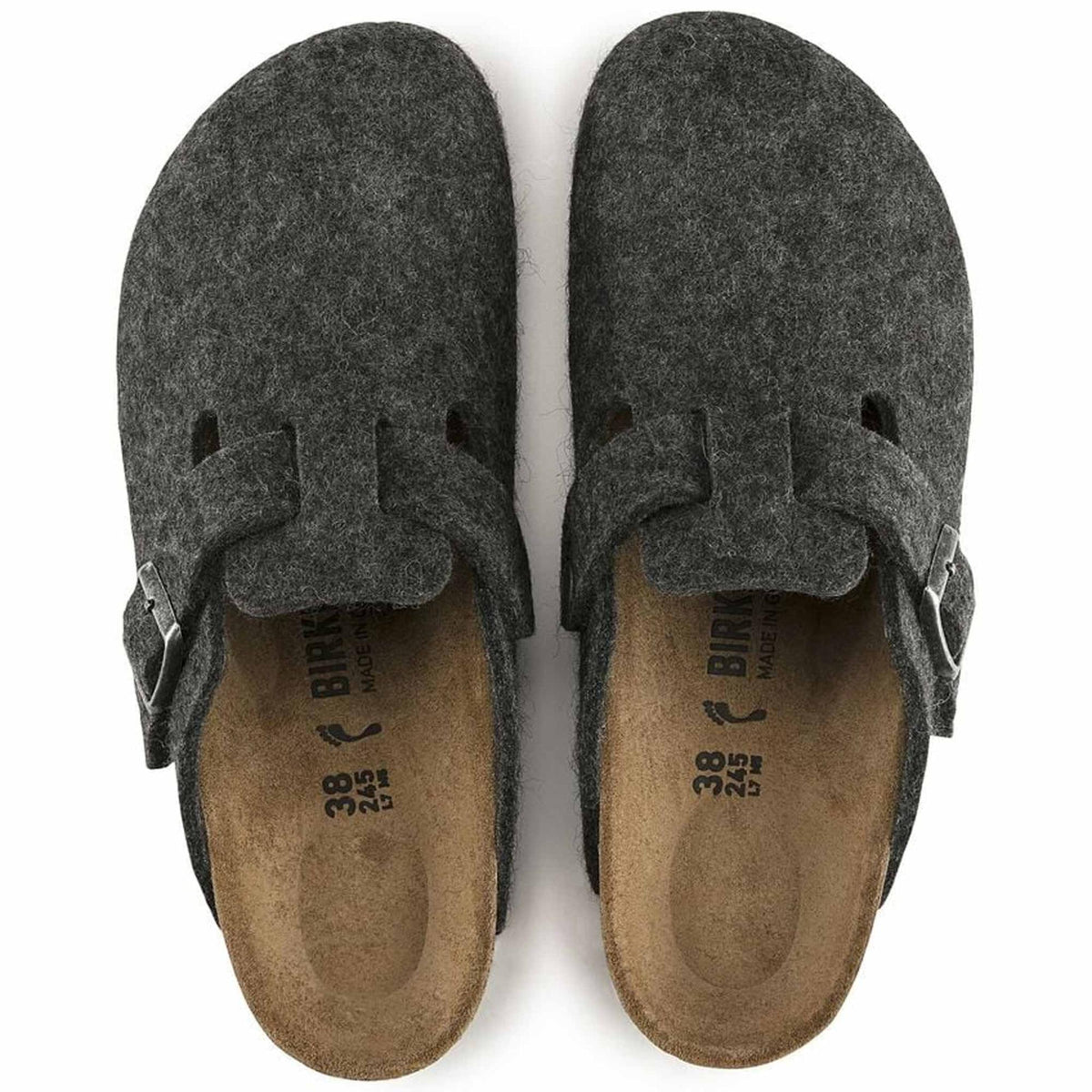 Birkenstock Boston Grigio Antracite 160373 in feltro di lana, calzata stretta, dettaglio foto 4