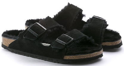 Sandali Arizona Shearling Birkenstock 0752663 in camoscio nero (35-43)
