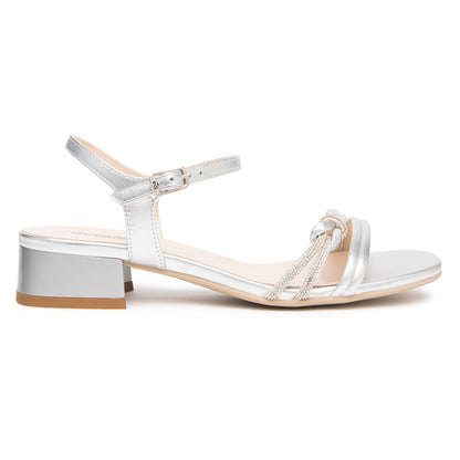 Sandali Nero Giardini Donna Tacco Basso in Pelle Argento |  E615731D-700
