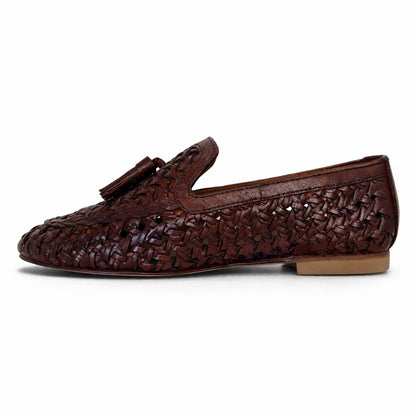 Mocassini Bottega Fermana Donna Marrone M26104 | Pelle Intrecciate e Nappine