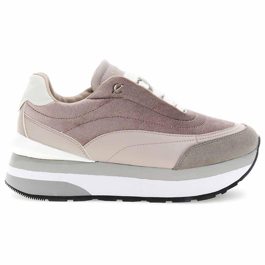 Sneakers CafèNoir DL9004 scarpe donna in velluto e pelle taupe