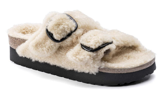 Sandali Arizona Plateau Big Buckle Teddy Beige Papillio by Birkenstock 1017642