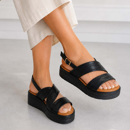 Sandali INUOVO Donna Zeppa A99023 | In Pelle Nero