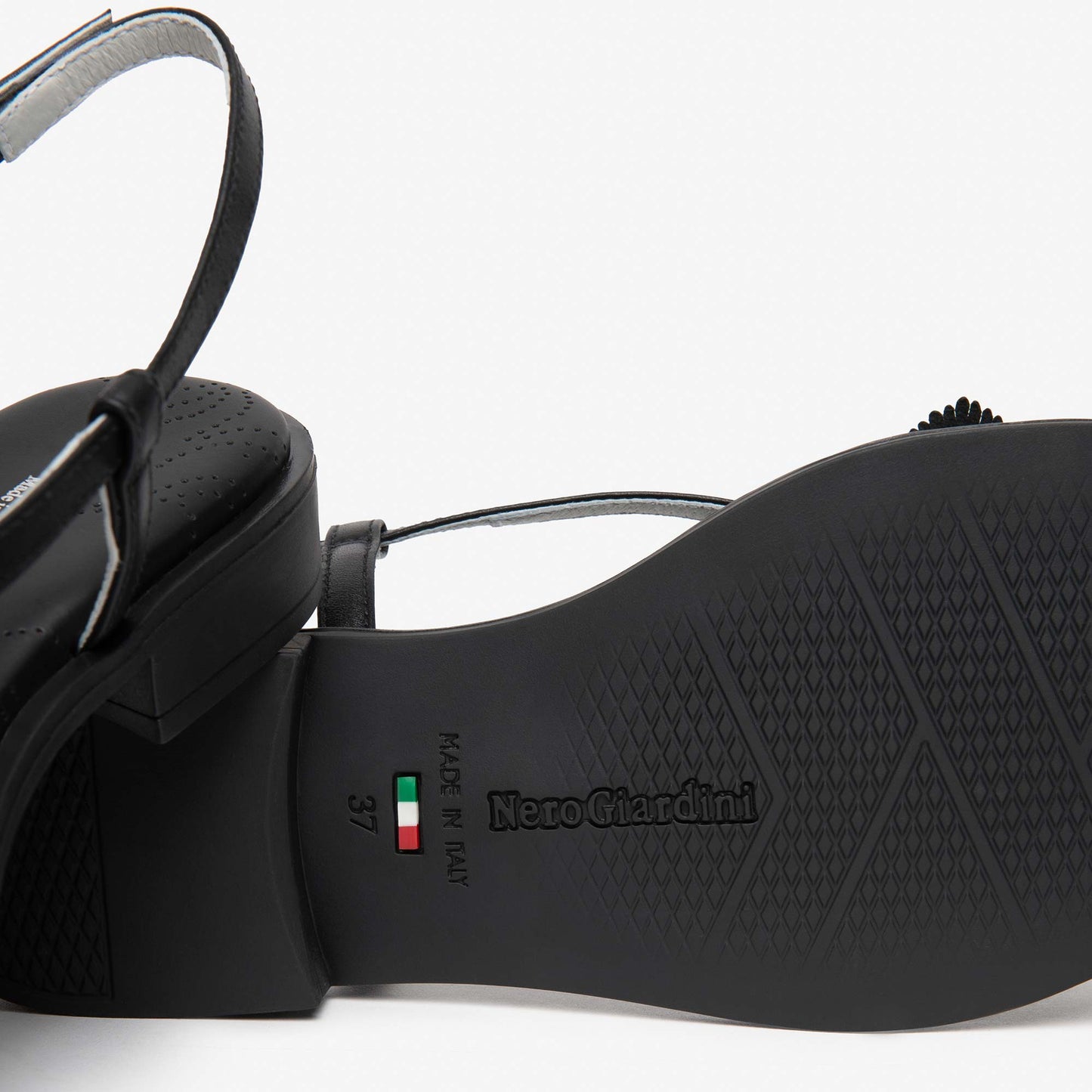 Sandali Nero Giardini Donna Tacco Basso con fiore | Pelle Nera E615901D-100