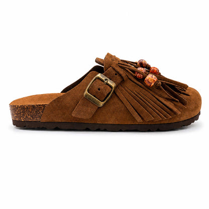 Mules donna 18+ Sabot 9071 Frange e Camoscio Taupe