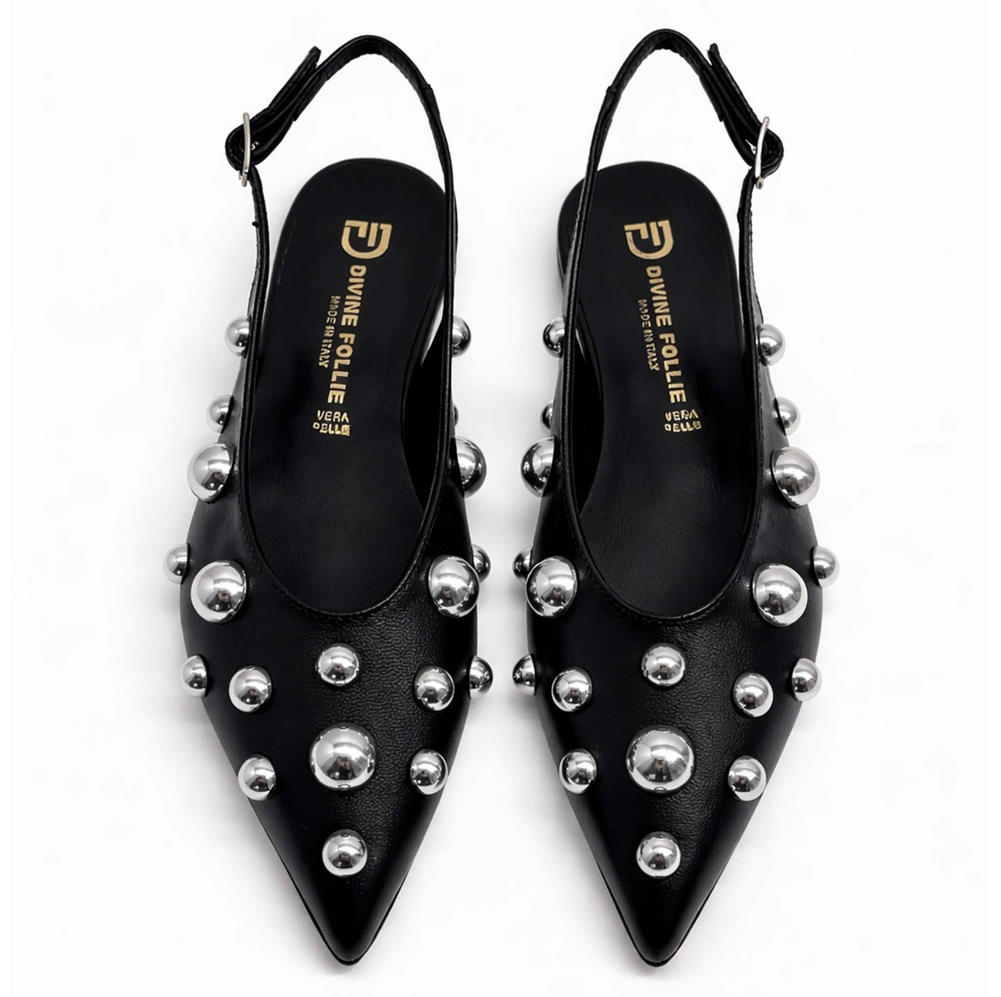 Ballerine Divine Follie "Delia" 2381/PEB4 Donna Pelle Borchiata Nero | Comoda e di Tendenza