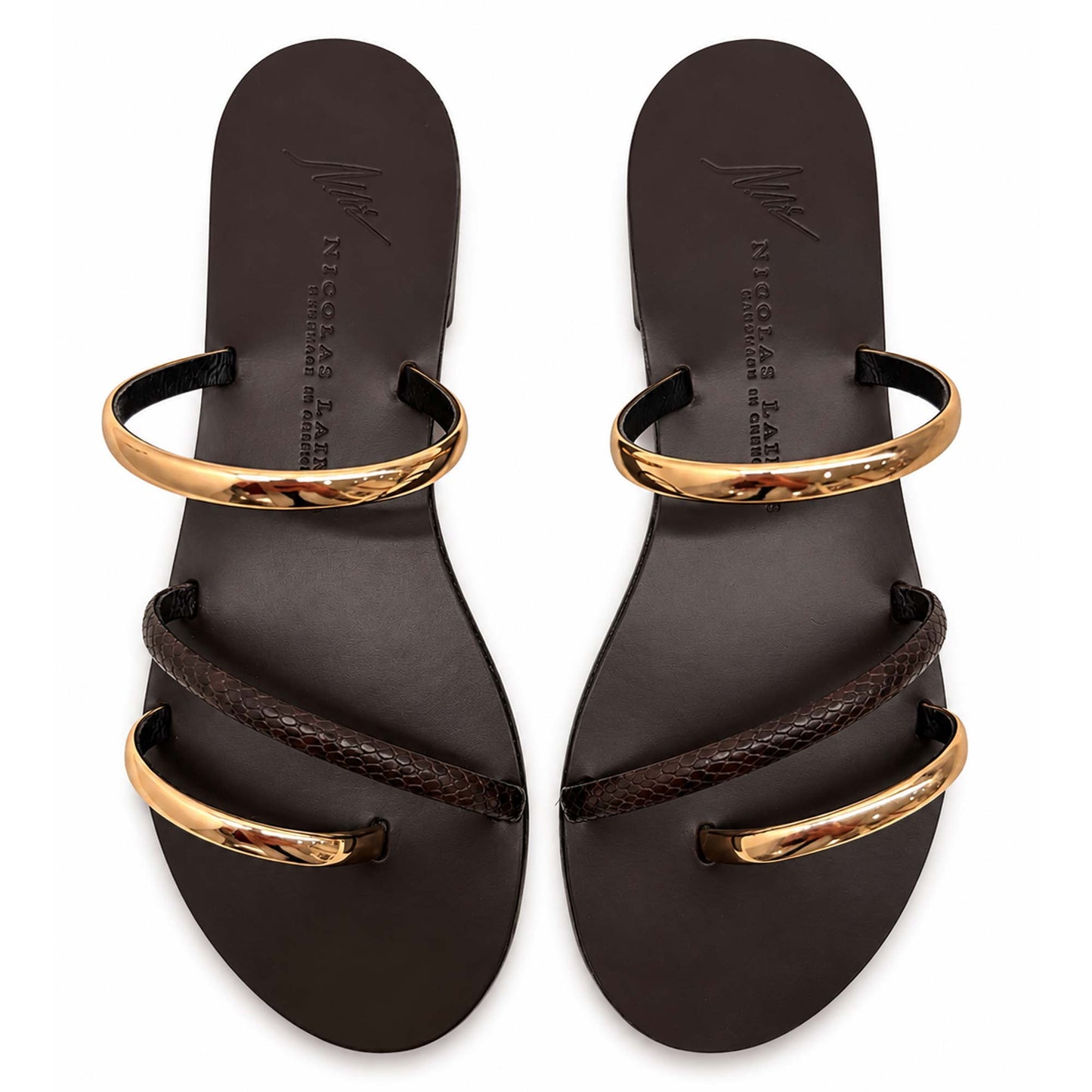 Sandali flat Nicolas Lainas 27T in Pelle marrone/rame | Tacco Basso Comodo