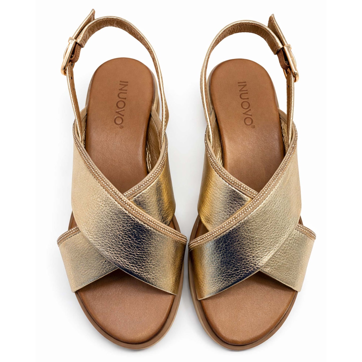 Sandali INUOVO Donna Zeppa in Pelle Oro 113129 | Calzata Comoda