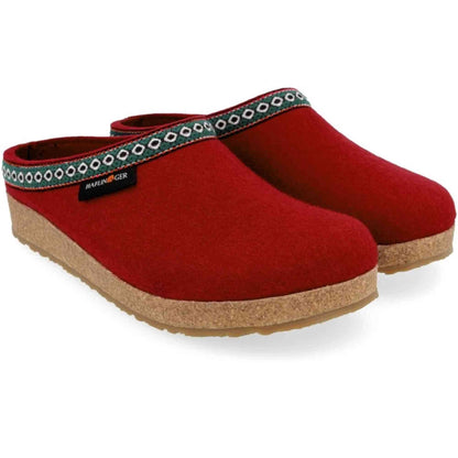 Pantofole Haflinger Franzl 711001042 rosso paprika in feltro di pura lana vergine, plantare sughero-lattice