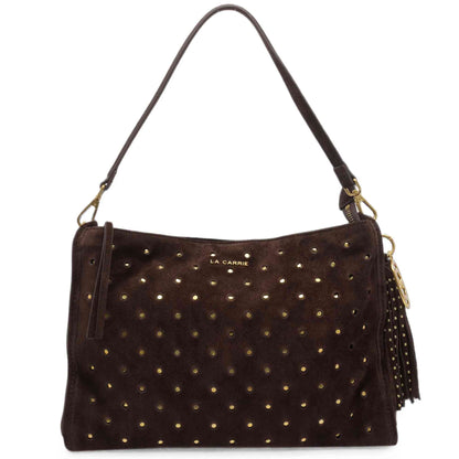 Borsa a spalla La Carrie Downtown 162P-MD-240 marrone in pelle suede con borchie