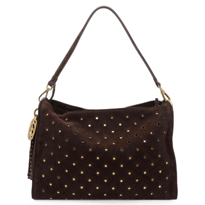 Borsa La Carrie Downtown marrone in suede con borchie metalliche e logo