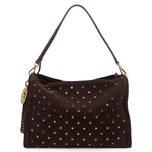 Borsa La Carrie Downtown marrone in suede con borchie metalliche e logo
