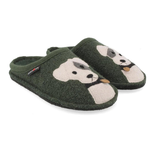 Haflinger Flair Rudi 31310739 verde - dettaglio pantofole in lana cotta