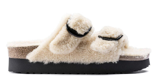 Sandali Donna Arizona Plateau Big Buckle Teddy Papillio by Birkenstock | Beige 1017642