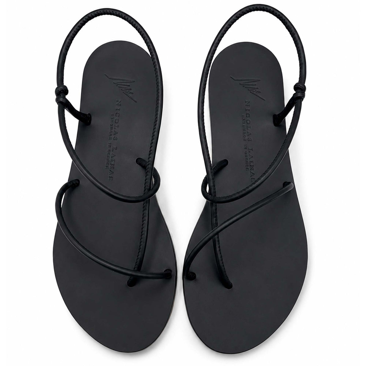 Sandali flat Nicolas Lainas 67G in Pelle Nero, Tacco Basso Comodo