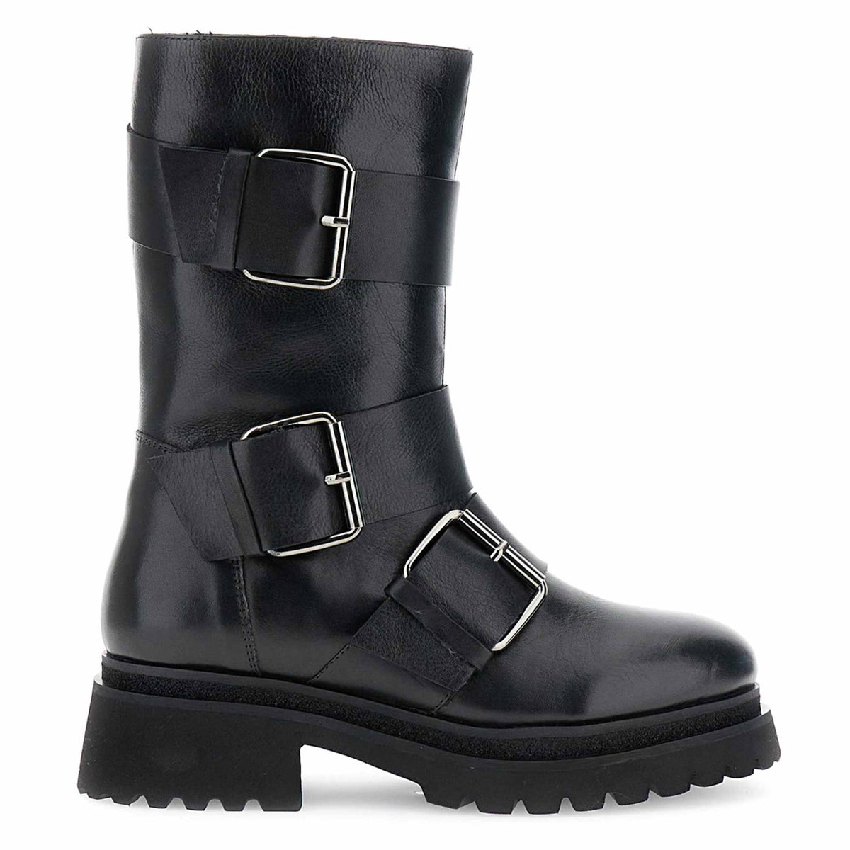 Stivali donna CafèNoir FD1004 in pelle nera con maxi fibbie decorative - immagine 1
