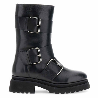 Stivali donna CafèNoir FD1004 in pelle nera con maxi fibbie decorative - immagine 1