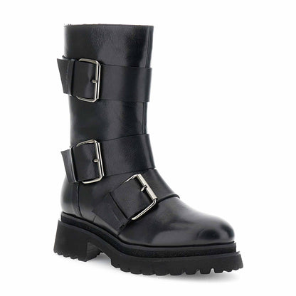 Stivali donna CafèNoir FD1004 in pelle nera con maxi fibbie decorative - immagine 2