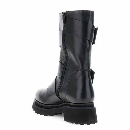 Stivali donna CafèNoir FD1004 in pelle nera con maxi fibbie decorative - immagine 3